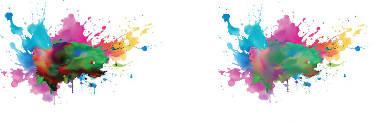 Bright colorful watercolor splash splatter stain brush strokes on white background. Modern vibrant aquarelle spot. Aquarelle explosion on white. Element. Vector watercolor illustration isolated design