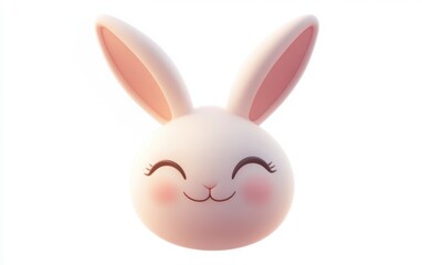 Obraz premium A 3D cartoon emoji of a cute rabbit face with long ears and a gentle smile, giving a sweet and calm vibe on a white background