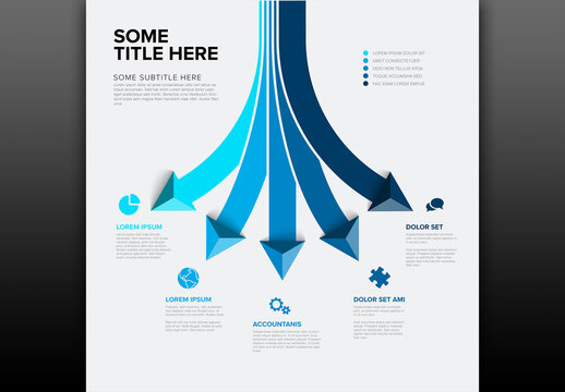 Infographics template with various options as big blue arrows pointing to different directions