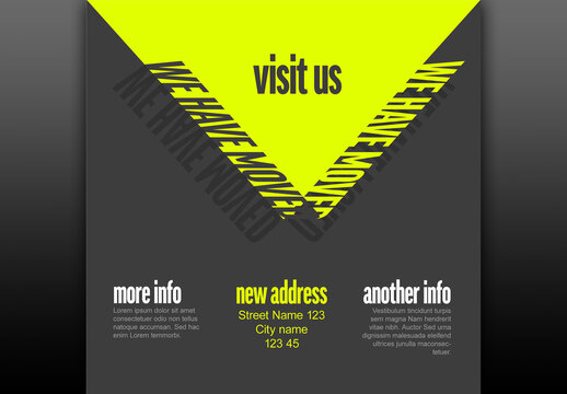 We have moved minimalistic flyer template with green and dark gray text on the straight path