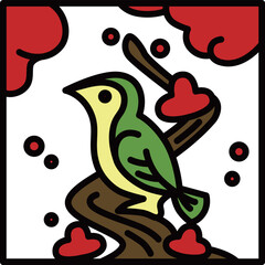 カラー正方形ミニ花札　鶯　如月　梅　2月　梅に鶯