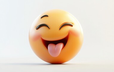 A 3D cartoon emoji winking with a playful tongue sticking out, giving a cheeky and fun vibe, on a white background 