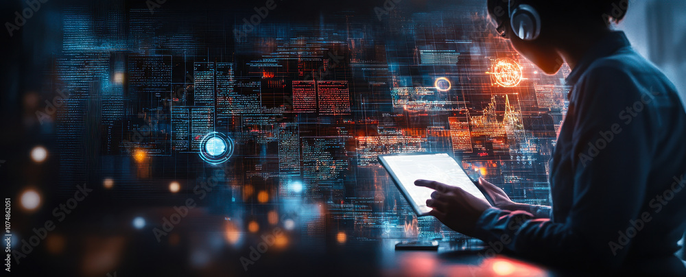 Poster data analyst utilizing ai for big data visualization and machine learning in business analytics