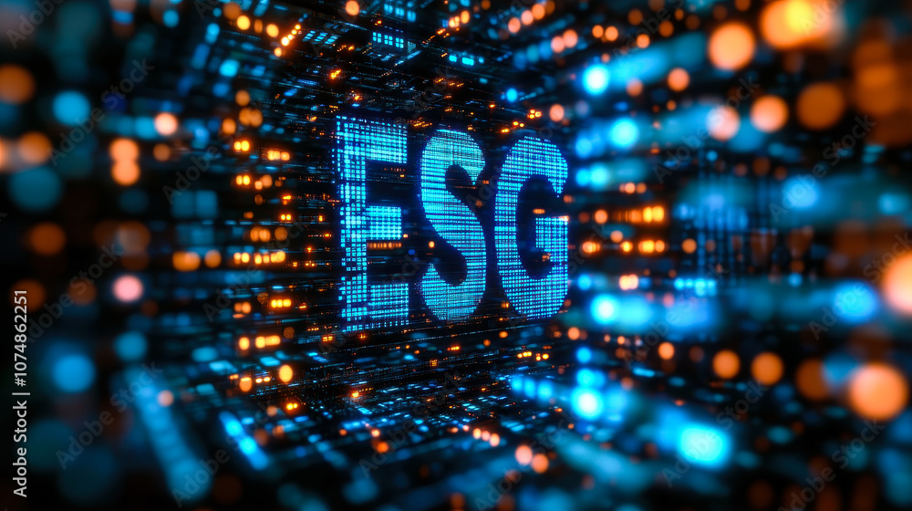 Poster digital binary matrix forming esg letters representing environmental social governance