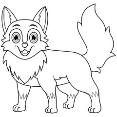 Cute cartoon wolf line art
