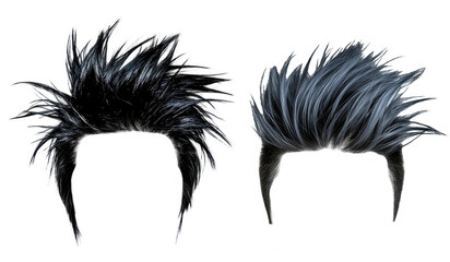 punk Mohawk hair style wigs in black and grey colors. men wigs. transparent background