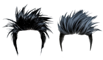 punk Mohawk hair style wigs in black and grey colors. men wigs. transparent background