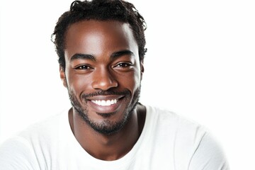 Obraz premium Smiling man in a white t-shirt.