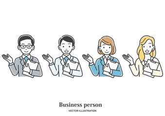 案内する男女のビジネスパーソン