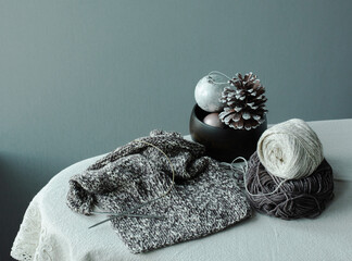 Knitting, handmade knitted sweater, hobby