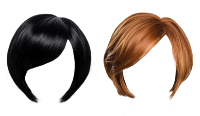 classic pixie hair style wigs in black and blonde colors. women's wigs. transparent background