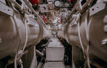 View of the submarine engine room.