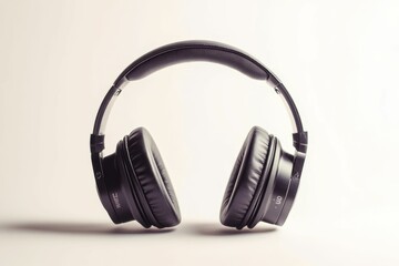 Black headphones on a white background.