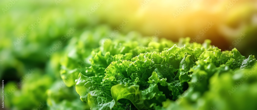 Poster Futuristic hydroponic vertical farm with rows of green lettuce, hightech farming systems for maximum yield and freshness