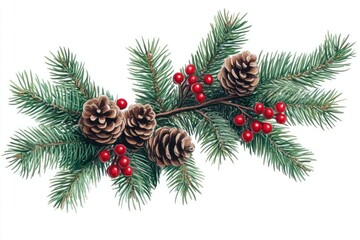 Christmas tree branch pine berries red.