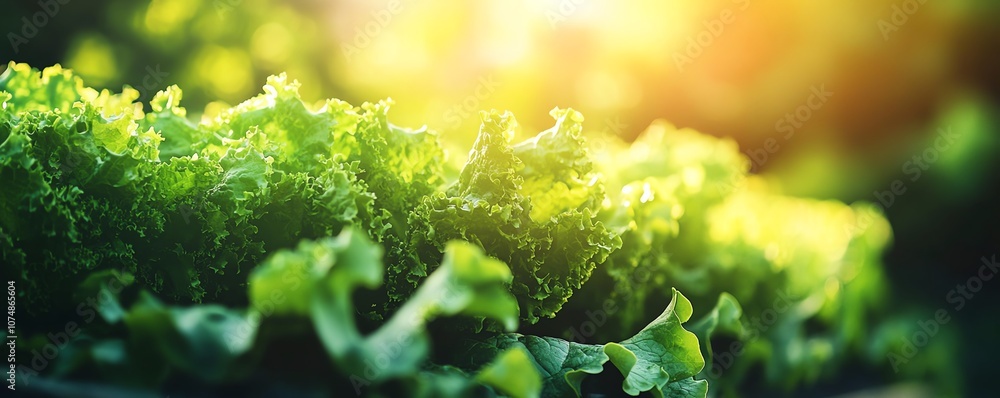 Poster hydroponic vertical farm with rows of lush green lettuce, futuristic farming technology and healthy 