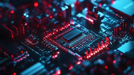 Fototapeta premium Manufacturing Automation. Advanced High Precision Robot Arms on Automated PCB Assembly Line Inside Modern Electronics Factory. Electronic Devices Production Industry. Component Installation Process.