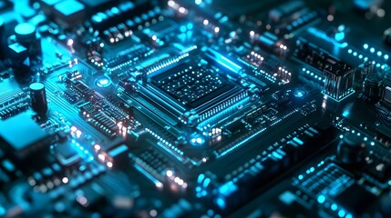 Obraz premium Manufacturing Automation. Advanced High Precision Robot Arms on Automated PCB Assembly Line Inside Modern Electronics Factory. Electronic Devices Production Industry. Component Installation Process.