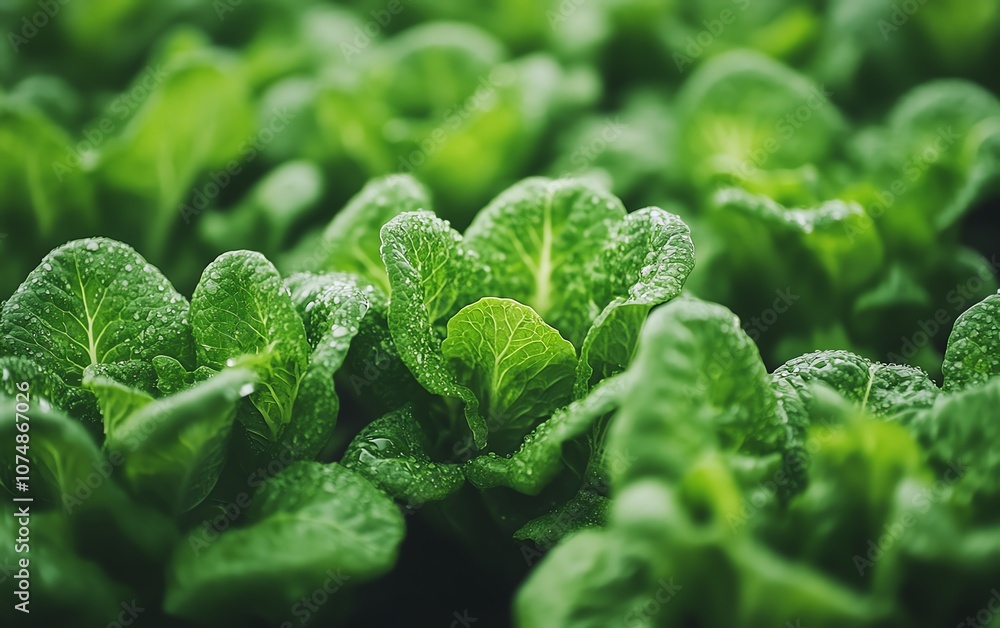 Poster vertical hydroponic farm with rows of crisp green lettuce, efficient use of space for organic, soilf