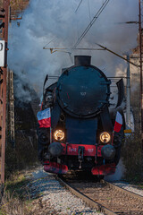 Wyjazd starej lomotywy z tunelu kolejowego, Żegiestów, Dolina Popradu © Maciej G. Szling