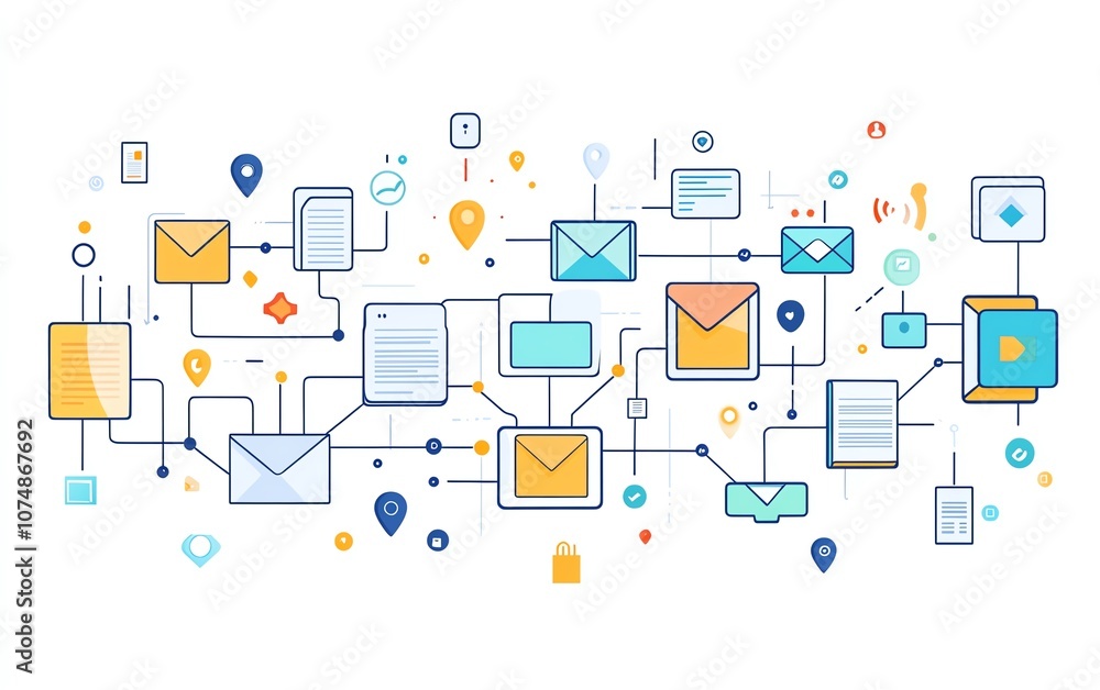 Aufkleber digital icons of documents and folders connected together on white background, showcasing seamless f