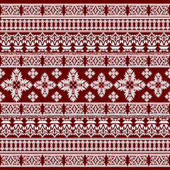 Detailed White Floral and Ornamental Pattern on Deep red Background