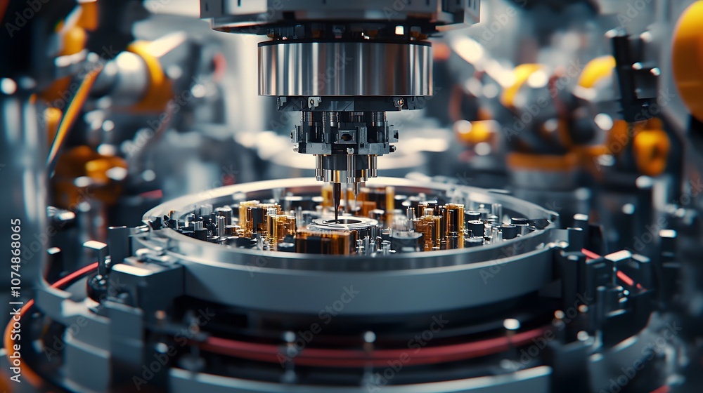 Aufkleber manufacturing automation. advanced high precision robot arms on automated pcb assembly line inside m
