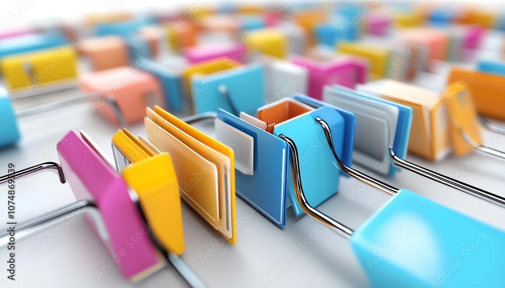 Aufkleber Isolated digital document and folder icons linked together on white background, visualizing data management and file organization