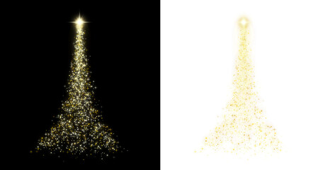 christmas tree particle fall from shining star with gold and yellow light color