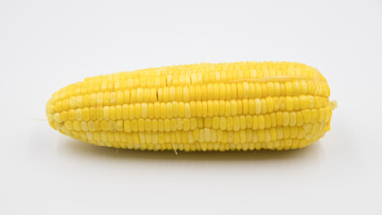ear of ripe corn on white background, Seeds of sweet corn background.