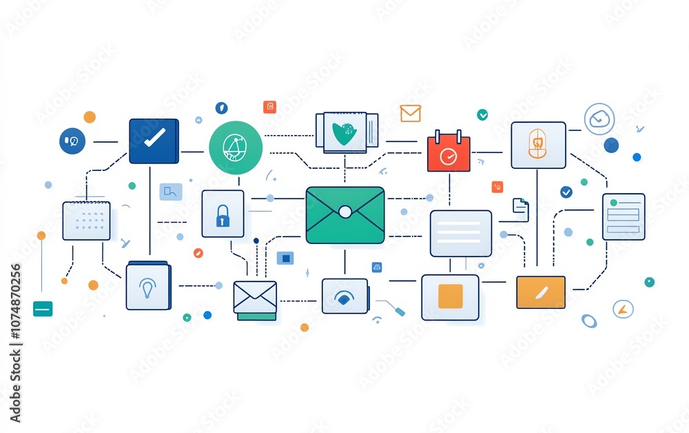 Aufkleber White background with interconnected digital document and folder icons, symbolizing streamlined data management and file organization