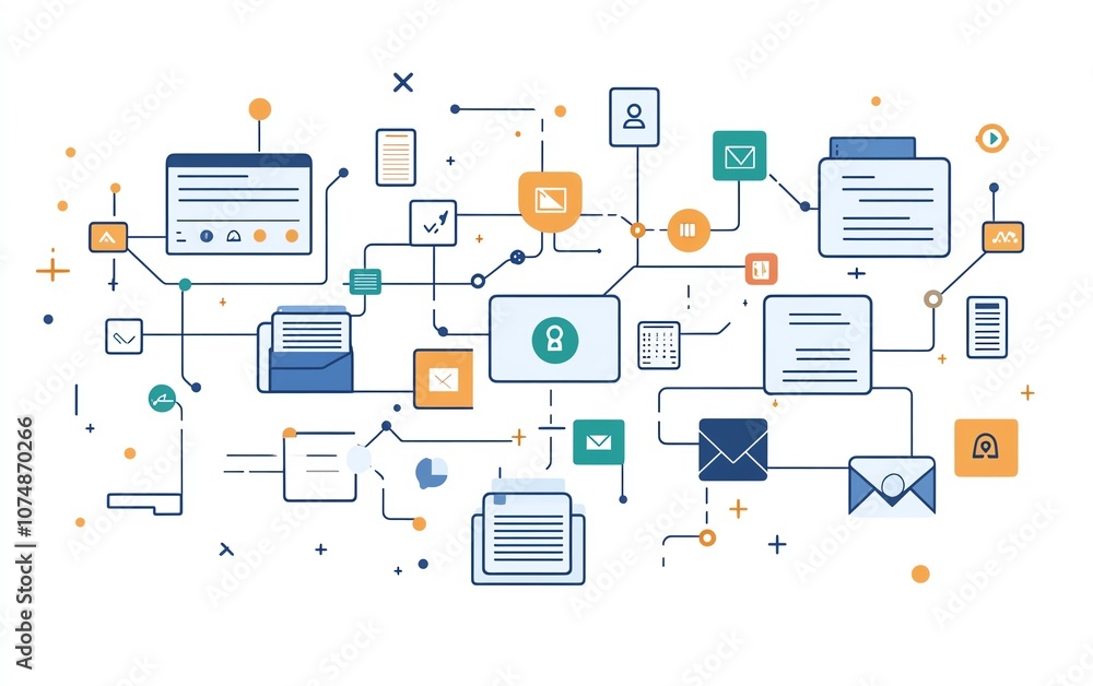 Aufkleber White background with interconnected digital document and folder icons, symbolizing streamlined data management and file organization