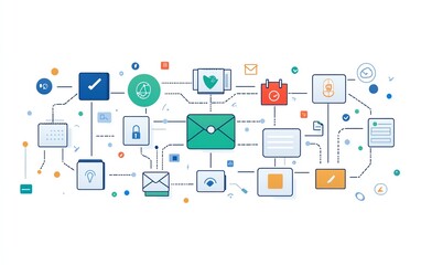 White background with interconnected digital document and folder icons, symbolizing streamlined data management and file organization