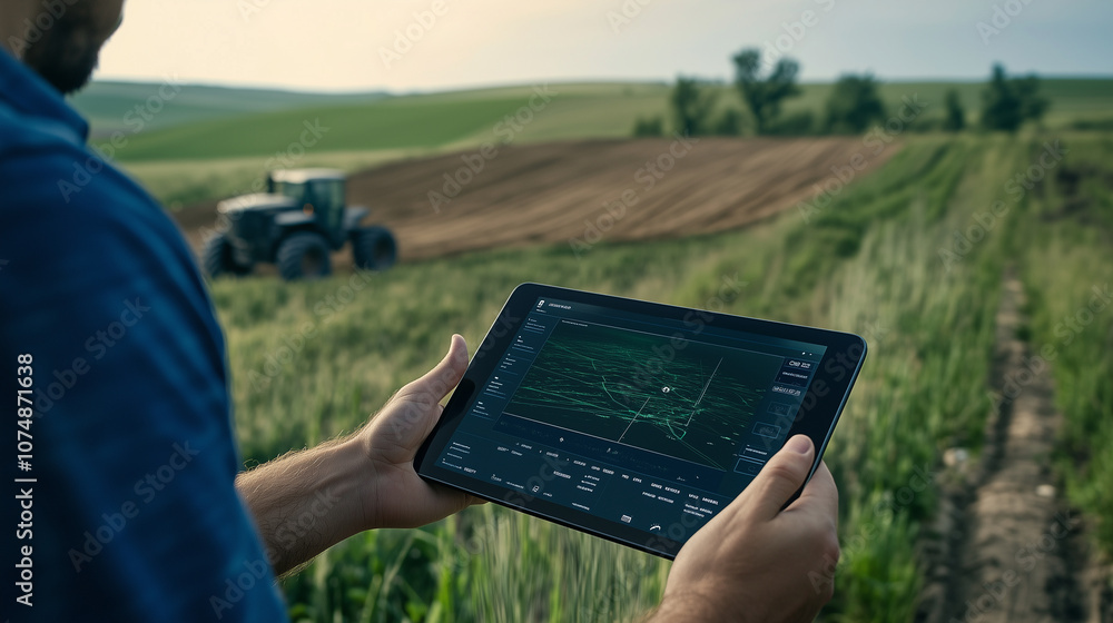 Aufkleber a digital interface showing drill depth and extraction rate on a tablet, held by an operator oversee