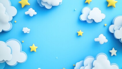 Clouds and Stars on Blue Background