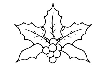 Christmas mistletoe outline icon, Christmas holly berry leaves. Mistletoe line art Vector