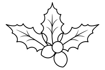 Christmas mistletoe outline icon, Christmas holly berry leaves. Mistletoe line art Vector