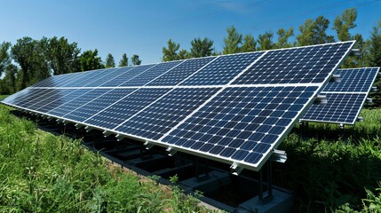 Solar Panel Array in a Green Field