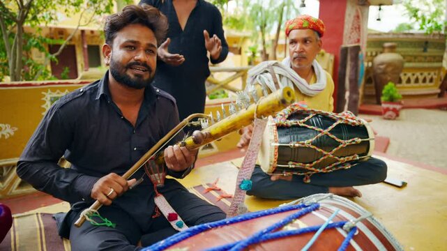 Folk Indian Musicians Performing Outdoor