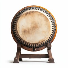 Fototapeta premium Wooden drum with leather head on stand.