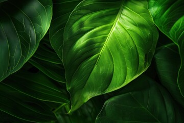 Close-up of Lush Green Leaves with Veins