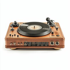 Obraz premium Wooden vintage record player with needle.
