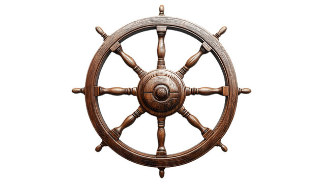 Antique Wooden Ship's Steering Wheel Isolated on Transparent Background