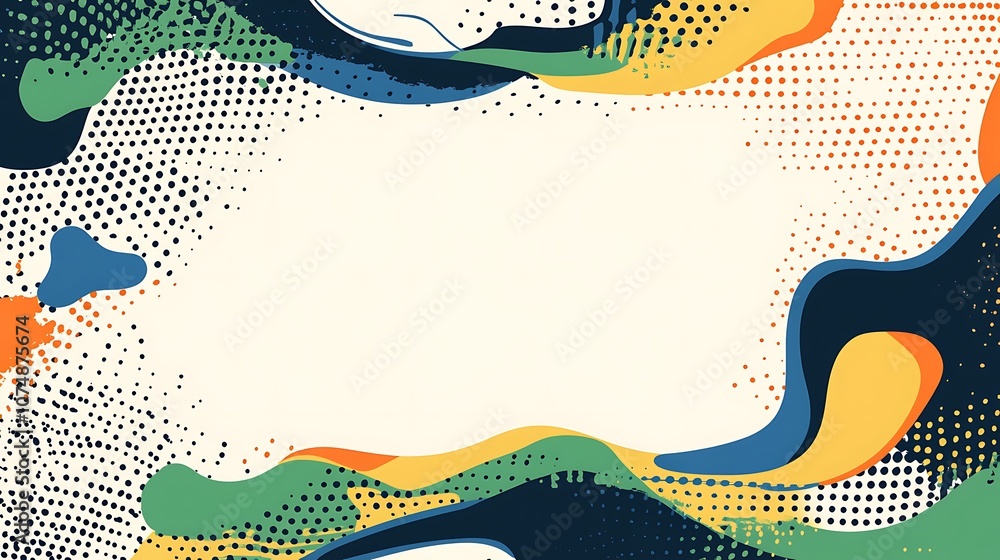 Poster abstract background with colorful fluid shapes and halftone dots.
