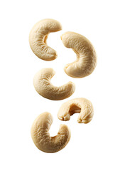 Naklejka premium A close-up shot of five cashew nuts against a transparent background.