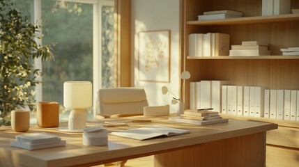 Fototapeta premium Minimalist Home Office Desk with Natural Light