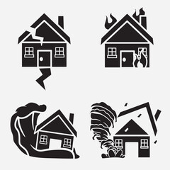 set of building disaster good for icons, symbol, silhouette design, etc