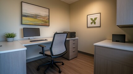 Modern Minimalist Office with White Desk and Comfortable Chair