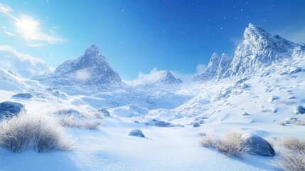 Obraz premium Explore the breathtaking beauty of snow-covered mountains in winter landscapes
