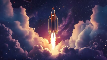 Fototapeta premium Rocket space travel scene from computer screen design photo